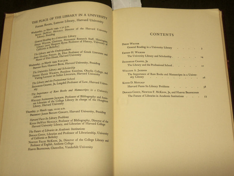 1950 THE PLACE OF THE LIBRARY IN A HARVARD UNIVERSITY - A CONFERENCE - KD 6246