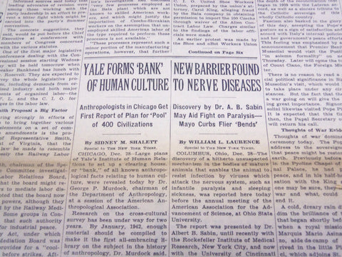 1939 DEC 29 NEW YORK TIMES BARRIER FOUND TO NERVE DISEASES DR. A. SABIN - NT 595