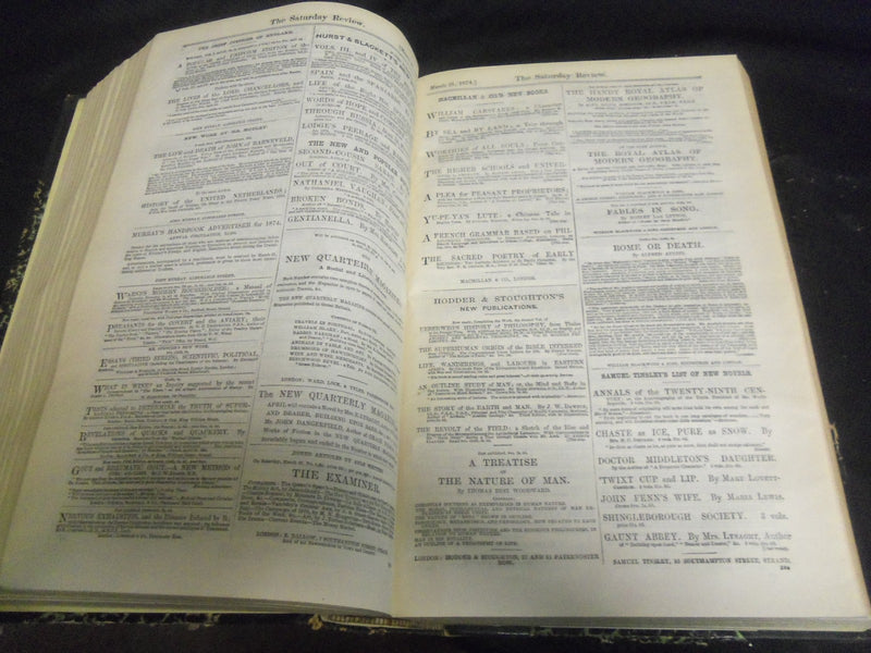 1874 SATURDAY REVIEW 2 BOUND VOLUMES - COMPLETE YR- PUBLISHED IN LONDON - R 1070
