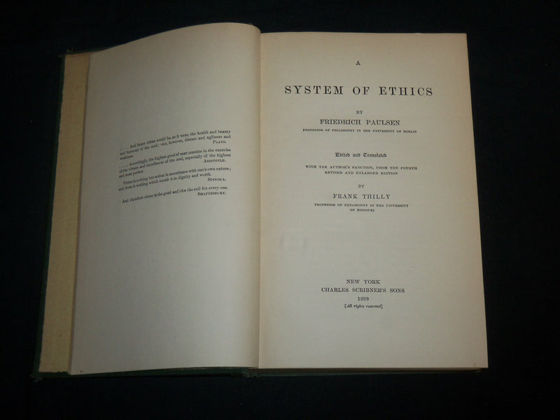 1899 A SYSTEM OF ETHICS HARDCOVER BOOK BY FRIEDRICH PAULSEN - KD 6746
