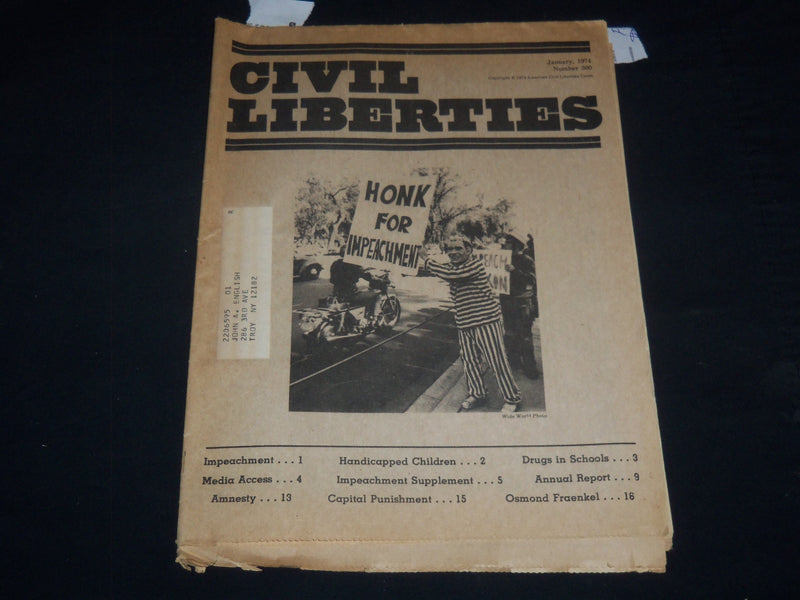 1974 JANUARY CIVIL LIBERTIES NEWSPAPER #300 - IMPEACH RICHARD NIXON - NP 4252E