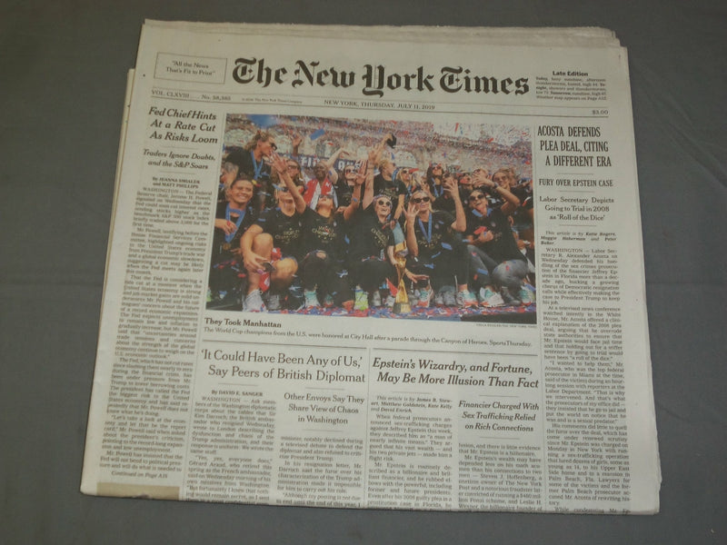 2019 JULY 11 NEW YORK TIMES -U.S. WOMEN'S SOCCER TEAM NYC CANYON OF HEROS PARADE