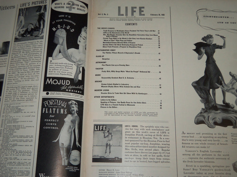 1940 FEBRUARY 26 LIFE MAGAZINE - CARHOP COVER - L 171