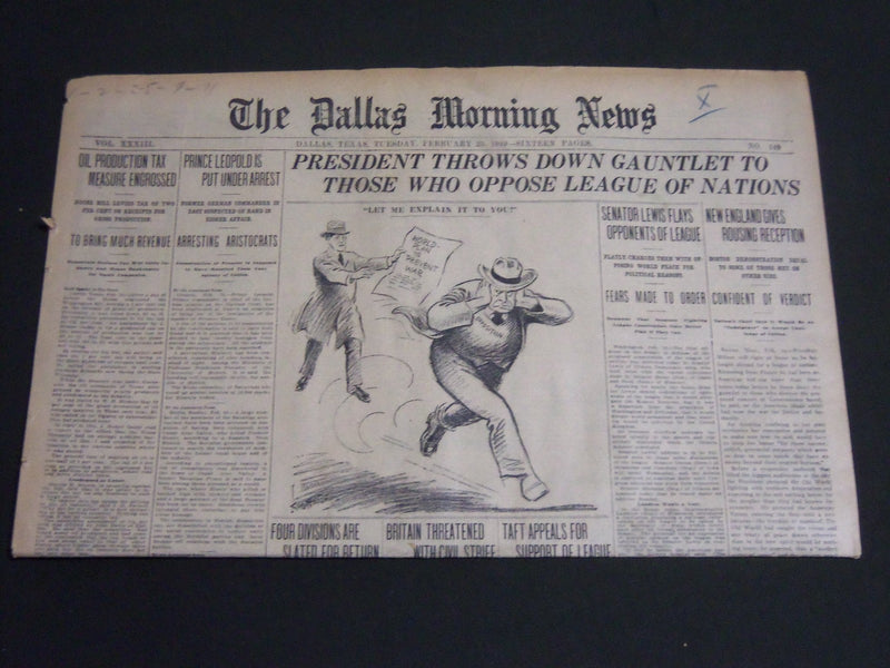 1919 FEBRUARY 25 WILSON & LEAGUE NEWSPAPER LOT OF 2 - PUBLIC LEDGER - NP 2700