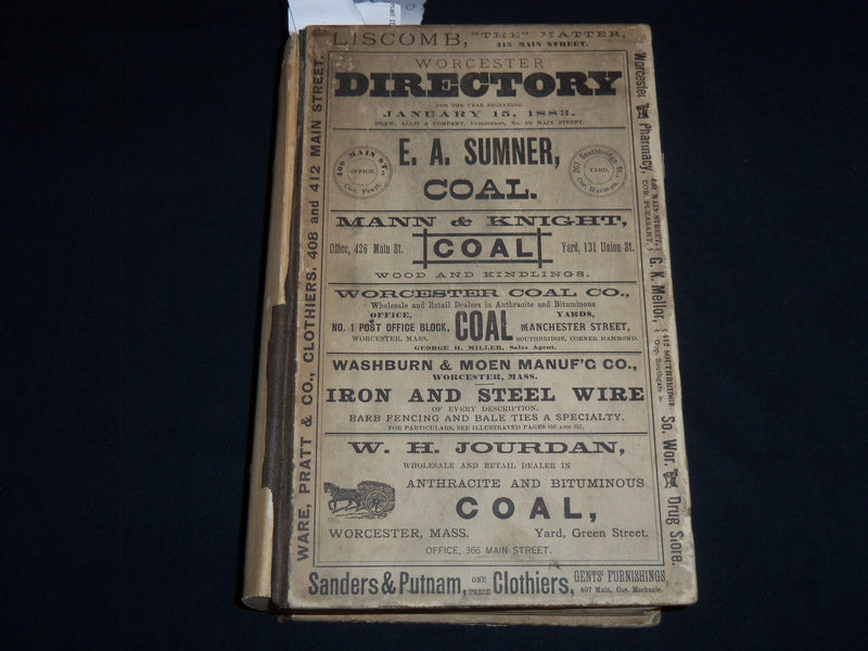 1883 WORCESTER DIRECTORY OF CITIZENS & BUSINESS NO. 40 - FOLD-OUT MAP - KD 4502K