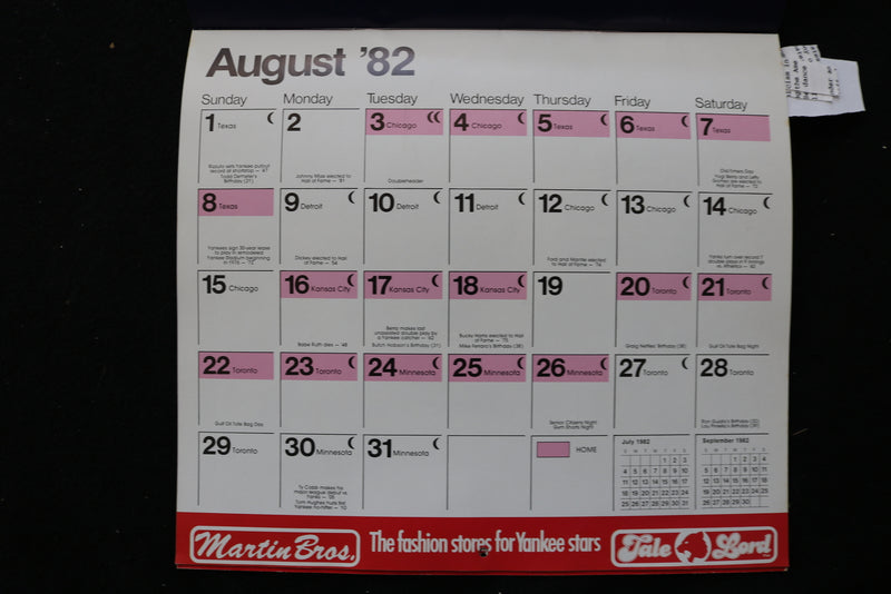 1982 APRIL - 1983 MARCH NEW YORK YANKEES CALENDAR - K 2471