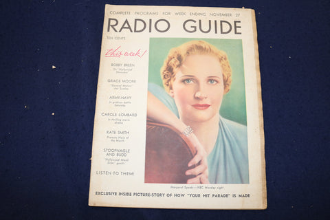 1937 NOVEMBER 27 RADIO GUIDE MAGAZINE - MARGARET SPEAKS COVER - E 9207