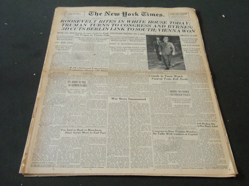 1945 APRIL 14 NEW YORK TIMES - ROOSEVELT RITES IN WHITE HOUSE TODAY - NT 5999
