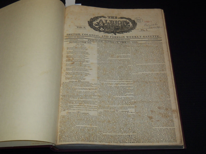 1829-1830 THE ALBION WEEKLY GAZETTE BOUND VOLUME NO. 8 - NEW YORK - R 89X