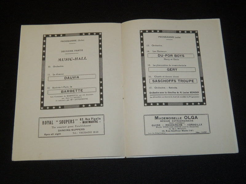 1926 EMPIRE MUSIC HALL FRENCH PROGRAM - O. DUFRENNE & H. VARNA - J 5386