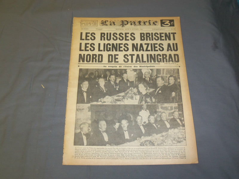 1942 OCT 8 LA PATRIE NEWSPAPER-FRENCH-LES RUSSES BRISENT LES LIGNES NAZIS-FR2096