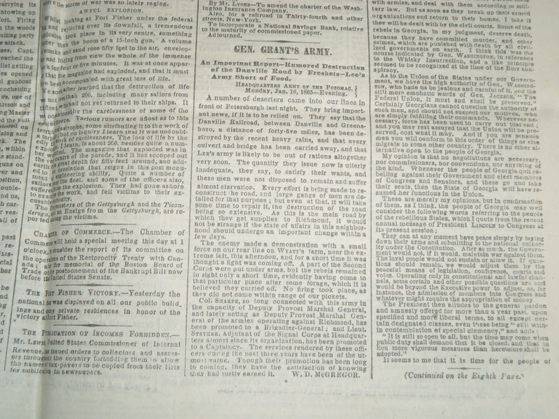 1865 JANUARY 19 NEW YORK TIMES NEWSPAPER - FORT FISHER CAPTURED - NP 3986