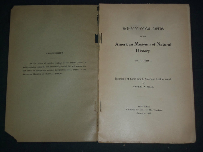 1907 AMER. MUSEUM OF NATURAL HISTORY ANTHROPOLIGICAL PAPERS-VOL 1, PART 1-J 4398