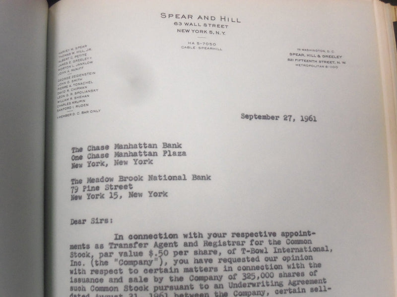 1961 T-BOWL INTERNATIONAL INC. COMMON STOCK SHARES OFFERING VOLUME - KD 3072