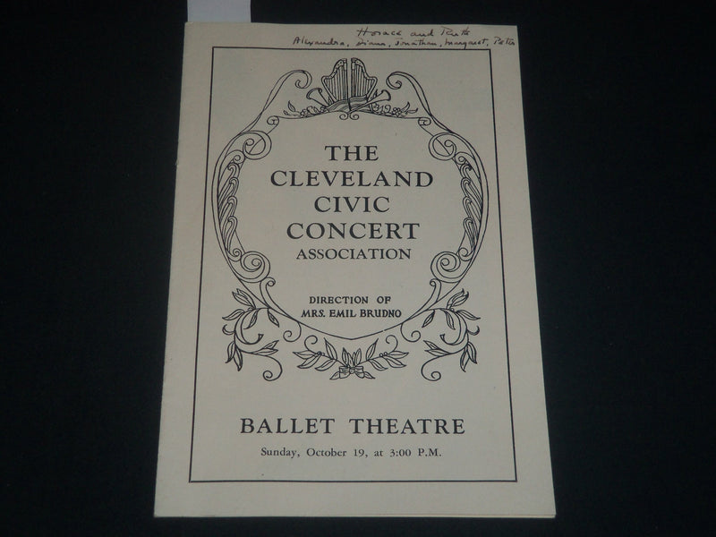 1950 OCTOBER 19 CLEVELAND CIVIC CONCERT BALLET PROGRAM - EMIL BRUDNO - J 4287