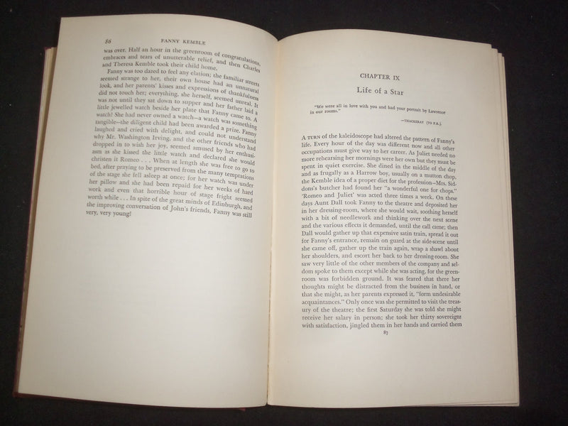 1938 FANNY KEMBLE A PASSIONATE VICTORIAN HARDCOVER BOOK BY M. ARMSTRONG- KD 9288