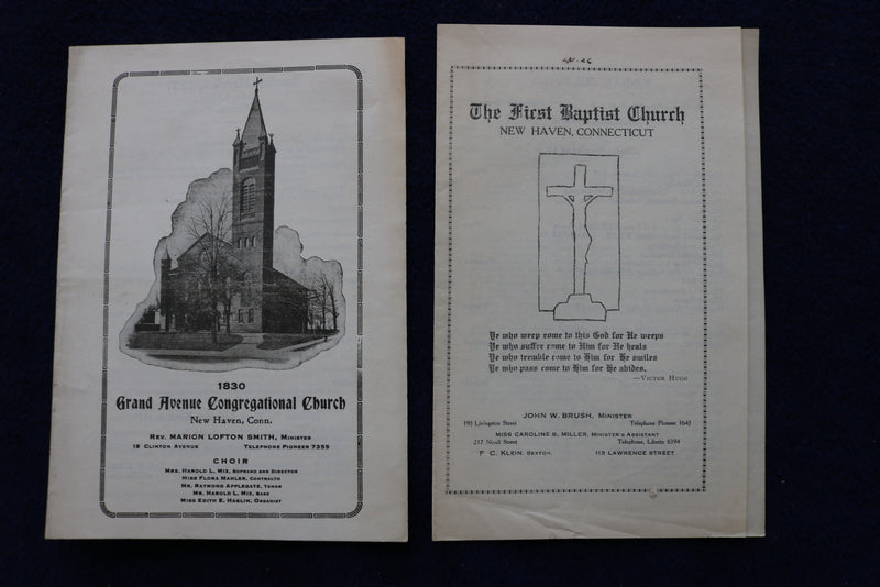 1905-1928 NEW HAVEN CHURCH PROGRAMS - LOT OF 10 - K 1542