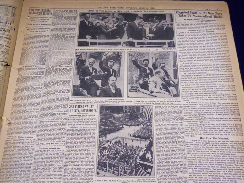 1930 JUNE 28 NEW YORK TIMES - 10,000 AT CITY HALL HAIL OCEAN FLIERS - NT 1653