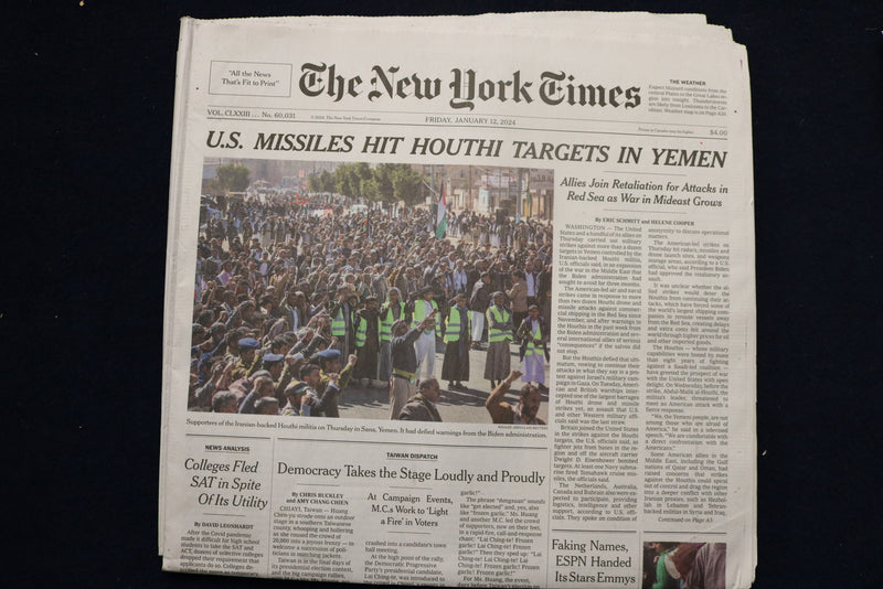 2024 JANUARY 12 NEW YORK TIMES - U.S. MISSILES HIT HOUTHI TARGETS IN YEMEN