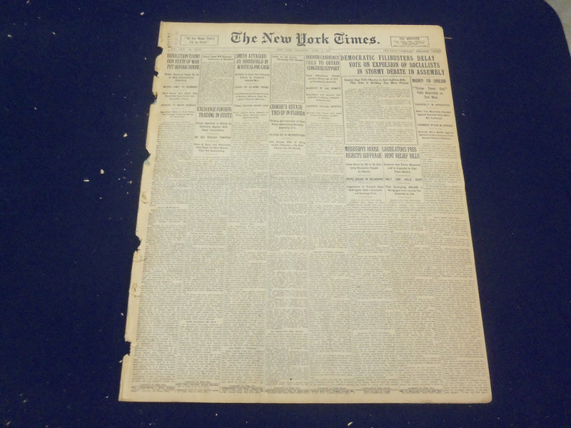 1920 APRIL 1 NEW YORK TIMES - CROKER ESTATE TIED UP IN FLORIDA - NT 8277