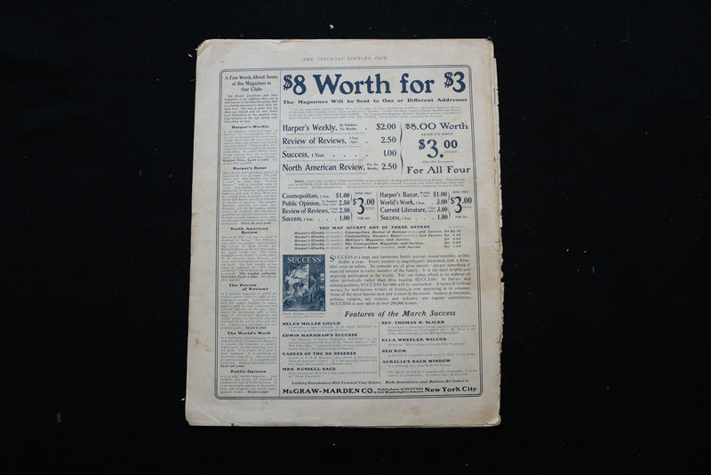 1901 MAR 16 THE SATURDAY EVENING POST MAGAZINE - SAILOR'S LOG COVER - E 10822