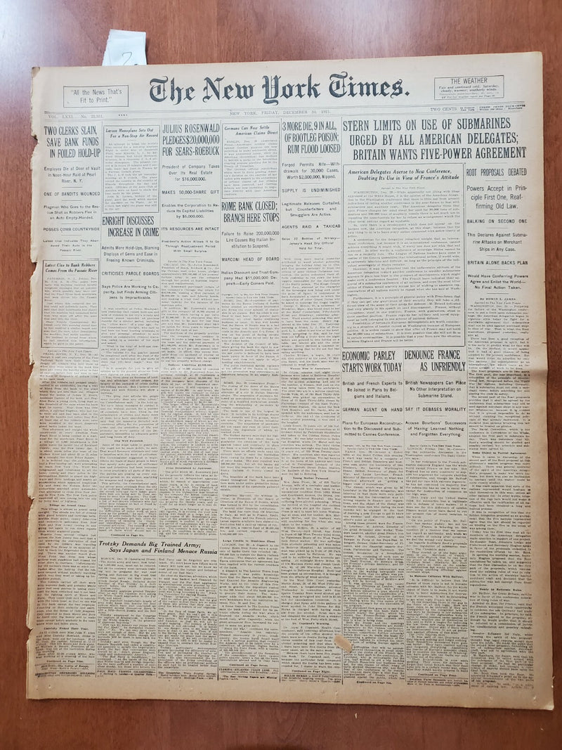 1921 DEC 30 NEW YORK TIMES NEWSPAPER - 3 MORE DIE OF BOOTLEG POISON - NT 8044