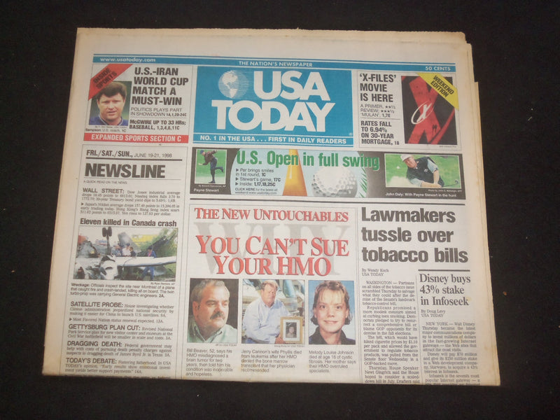 1998 JUNE 19-21 USA TODAY NEWSPAPER-LAWMAKERS TUSSLE OVER TOBACCO BILLS- NP 7932