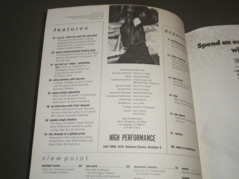 1988 FALL HIGH PERFORMANCE MAGAZINE NO. 3 - LAPD SKID ROW - SP 8547