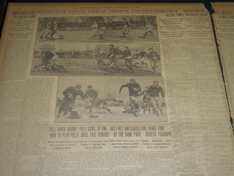 1908 NOVEMBER 8 THE BOSTON HERALD -HARVARD & DARTMOUTH FOOTBALL VICTORS - BH 245