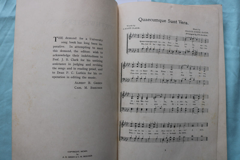1909 NORTHWESTERN SONGS SOFTCOVER BOOK - NORTHWESTERN UNIVERSITY - K 3345