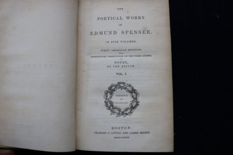 1839 THE POETICAL WORKS OF EDMUND SPENSER HARDCOVER BOOKS - 5 VOLUMES - KD 9450