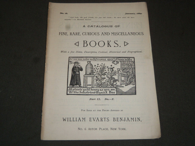 1889 WILLIAM EVARTS BENJAMIN FINE RARE CURIOUS BOOK CATALOGUE NO. 18 - J 5218