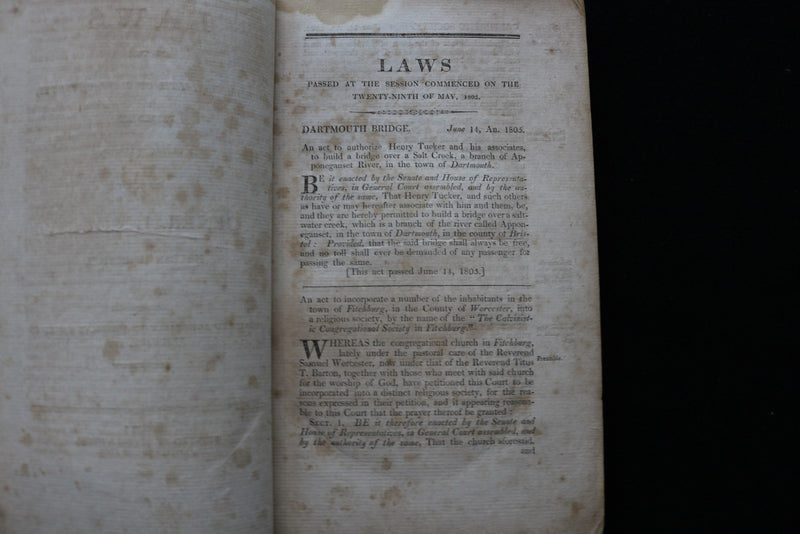 1806 LAWS OF THE COMMONWEALTH OF MASSACHUSETTS - SOFTCOVER BOUND - K 2885