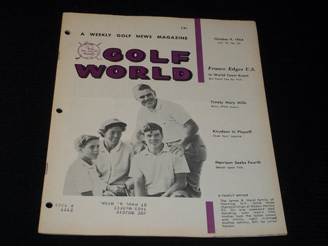 1964 OCTOBER 9 GOLF WORLD MAGAZINE - JAMES R. HAND FAMILY FRONT COVER - E 7370