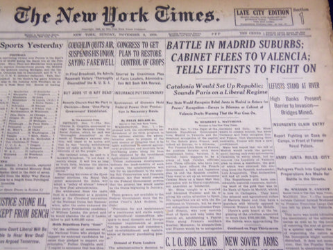 1936 NOV 8 NEW YORK TIMES - BATTLE IN MADRID SUBURBS LEFTISTS FIGHT ON - NT 1858
