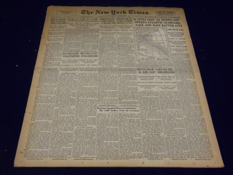 1936 SEPT 19 NEW YORK TIMES - 54 LINES LOST HURRICANE SWEEPS ATLANTIC - NT 2064