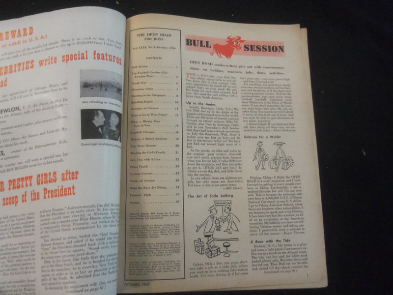 1949 OCTOBER OPEN ROAD MAGAZINE - LEON HART & JIM MARTIN- B 5530I