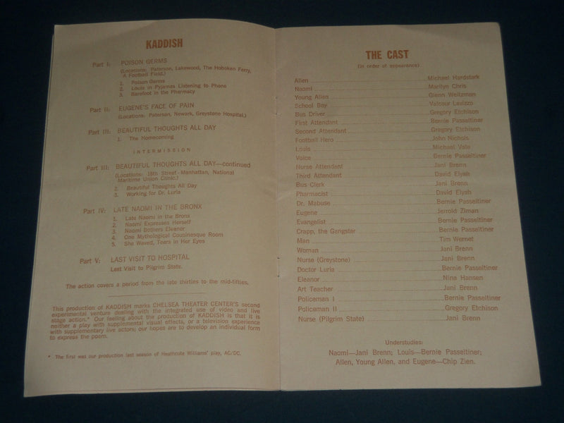 1972 KADDISH CHELSEA THEATER CENTER BROOKLYN PROGRAM - ALLEN GINSBERG - J 4218
