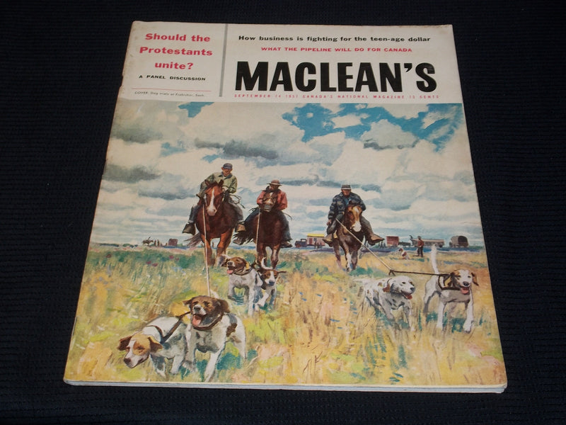 1957 SEPTEMBER 14 MACLEAN'S MAGAZINE - DOG TRAILS FROBISHER FRONT COVER - E 5709