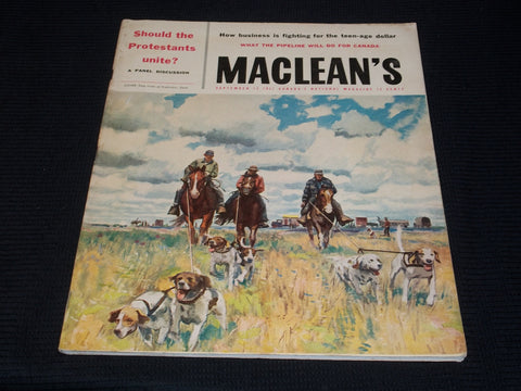 1957 SEPTEMBER 14 MACLEAN'S MAGAZINE - DOG TRAILS FROBISHER FRONT COVER - E 5709