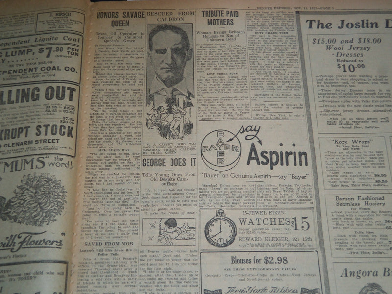 1921 NOV 11 DENVER EXPRESS NEWSPAPER - TOMB OF THE UNKNOWN SOLDIER - NT 7581