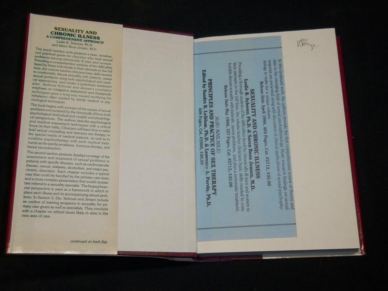 1988 SEXUALITY AND CHRONIC ILLNESS HARDCOVER BOOK BY SCHOVER & JENSEN - KD 2766R