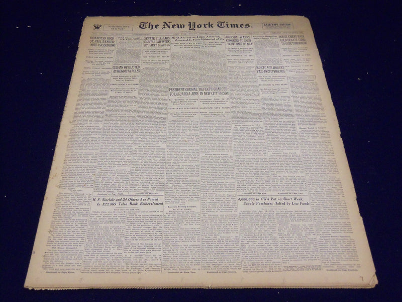 1934 JANUARY 19 NEW YORK TIMES - SINCLAIR NAMED IN EMBEZZLEMENT - NT 3989