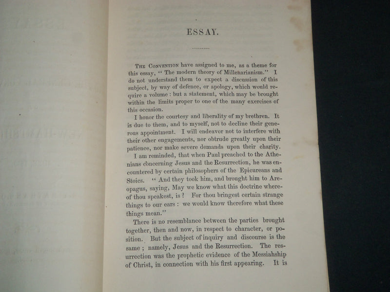 1854 THE MILLENNIUM ESSAY GENERAL CONVENTION BY NATHAN LORD - J 4497