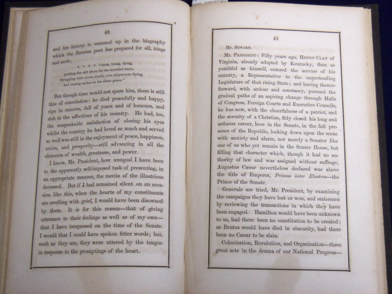 1852 HON. HENRY CLAY OBITUARY ADDRESSES HARDCOVER BOOK - KD 3867F