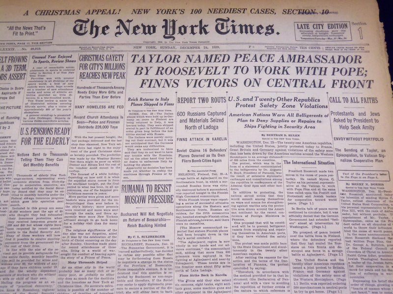 1939 DECEMBER 24 NEW YORK TIMES - TAYLOR PEACE AMBASSADOR - NT 3137