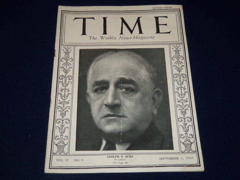 1924 SEPTEMBER 1 TIME MAGAZINE - ADOLPH S. OCHS COVER - T 63