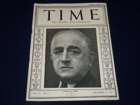 1924 SEPTEMBER 1 TIME MAGAZINE - ADOLPH S. OCHS COVER - T 63