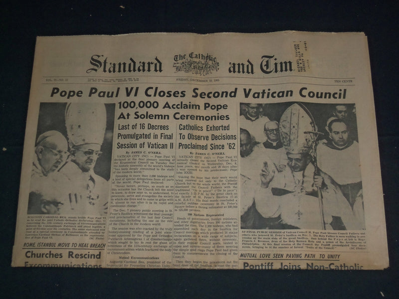 1965 DEC 10 THE CATHOLIC STANDARD AND TIMES NEWSPAPER - POPE PAUL VI - NP 3389
