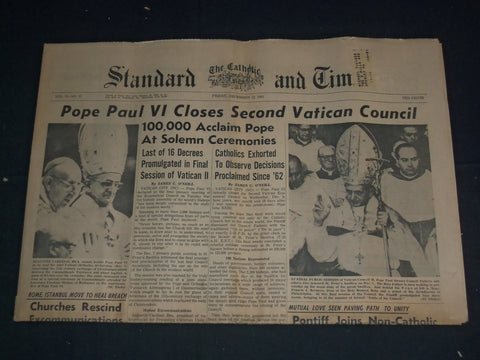 1965 DEC 10 THE CATHOLIC STANDARD AND TIMES NEWSPAPER - POPE PAUL VI - NP 3389